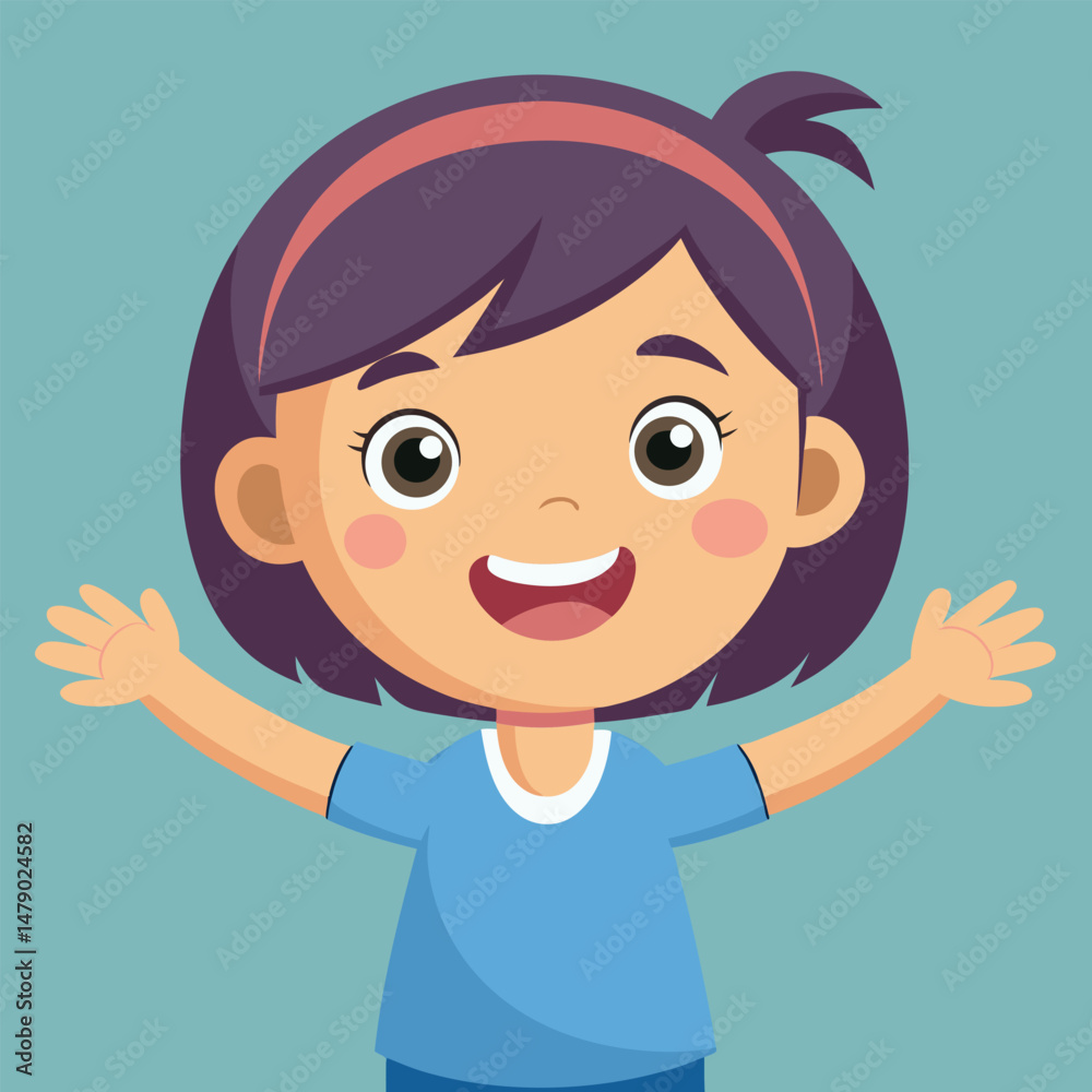 Happy Little girl with Arm Outstretched, Smiling and Looking at Camera Illustration Happy Little girl with Arm Outstretched, Smiling and Looking at Camera Illustration