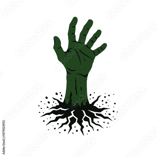 silhuitte vactore Creepy green zombie hand rising horror Halloween concept illustrator eps 10