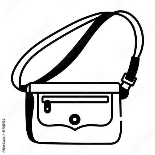 A doodle style icon showing crossbody purse 
