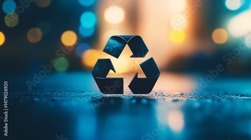 Recycling symbol on a reflective surface