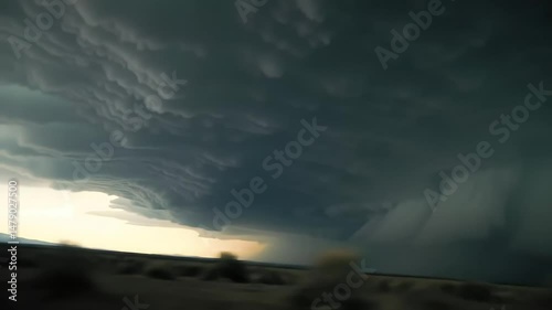 Storm cloud over rural field with lightning