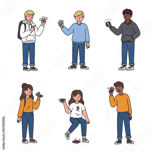 People holding fidget spinners and donuts