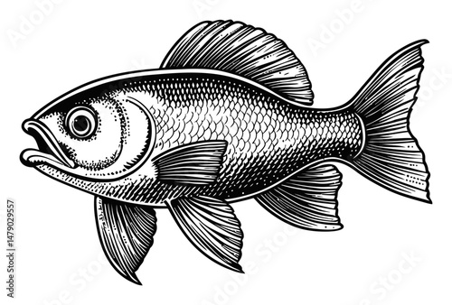 Vintage Style Illustration of a Detailed Fish in a Vector Art Medium