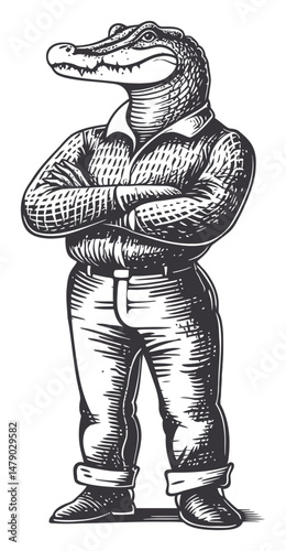 Detailed Vector Illustration of a Gator Character in a Proud Stance