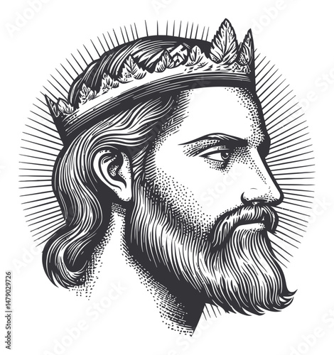 Vintage King Portrait in Vector Art Style with Detailed Crown Design