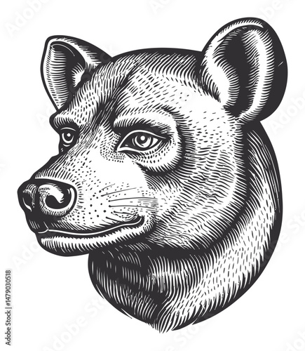 Detailed Black and White Illustration of a Bear Head in Vintage Style