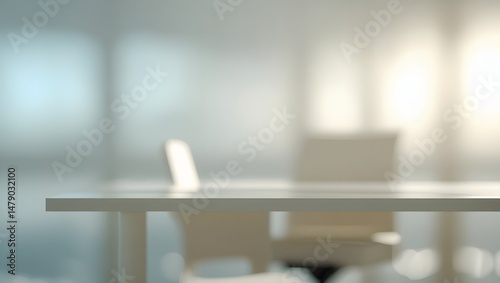 Abstract background with modern desk and chair in bright blurred office interior with minimal decor