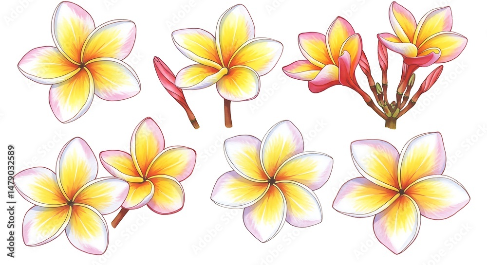 Fototapeta premium Plumeria Blossom: A Vibrant Watercolor Study