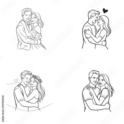 Loved couple line vactor . Style of Black line art Illustration