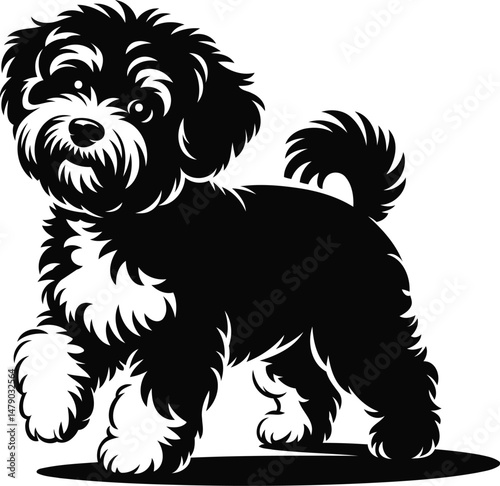 Fluffy Dog Silhouette Vector Design, Transparent Background.