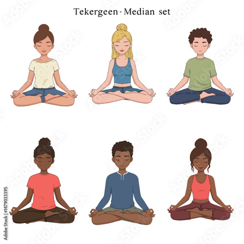 People meditating meditation pose mindful diverse group