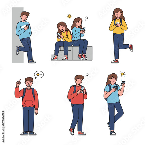 People using phones in casual poses