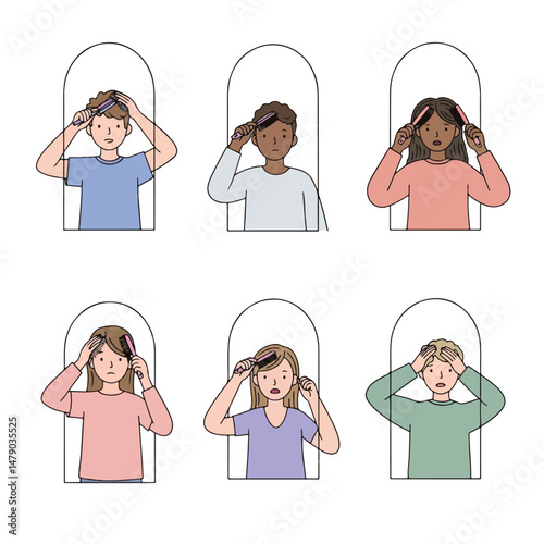 People grooming hair with brush in frames