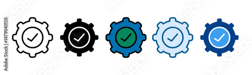 Gear Check Icon Set Multiple Style Collection