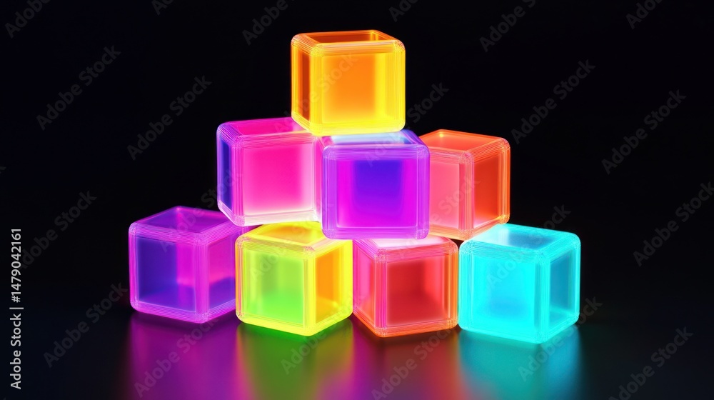 Obraz premium Stack of translucent, glowing, colorful cubes
