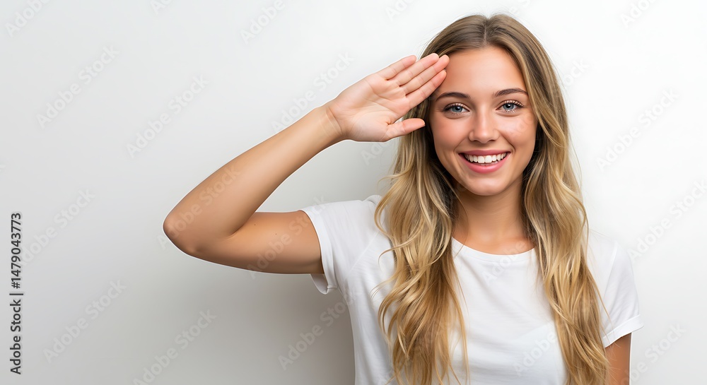 Fototapeta premium A Sunny Salute Golden Hour Portrait Simple Elegance Youthful Confidence Radiant Smile A Moment Of Respect Pure And Serene Effortless Beauty Natural Light Portrait A Gentle Greeting