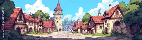 Quaint medieval village scene