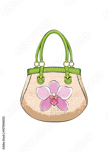 Women's handbag, pink, with strap, knitted with wool, square handle, orchid pattern. bag with a wrist strap, the wristlet offers a hands-free alternative to a clutch for more casual occasions. 