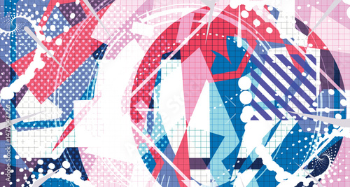 Culturing Colorful Futuristic Abstract Background Bold Wireframe Texture Elements and Modern Comic Style Shapes And Dynamic Effects and Icons Design