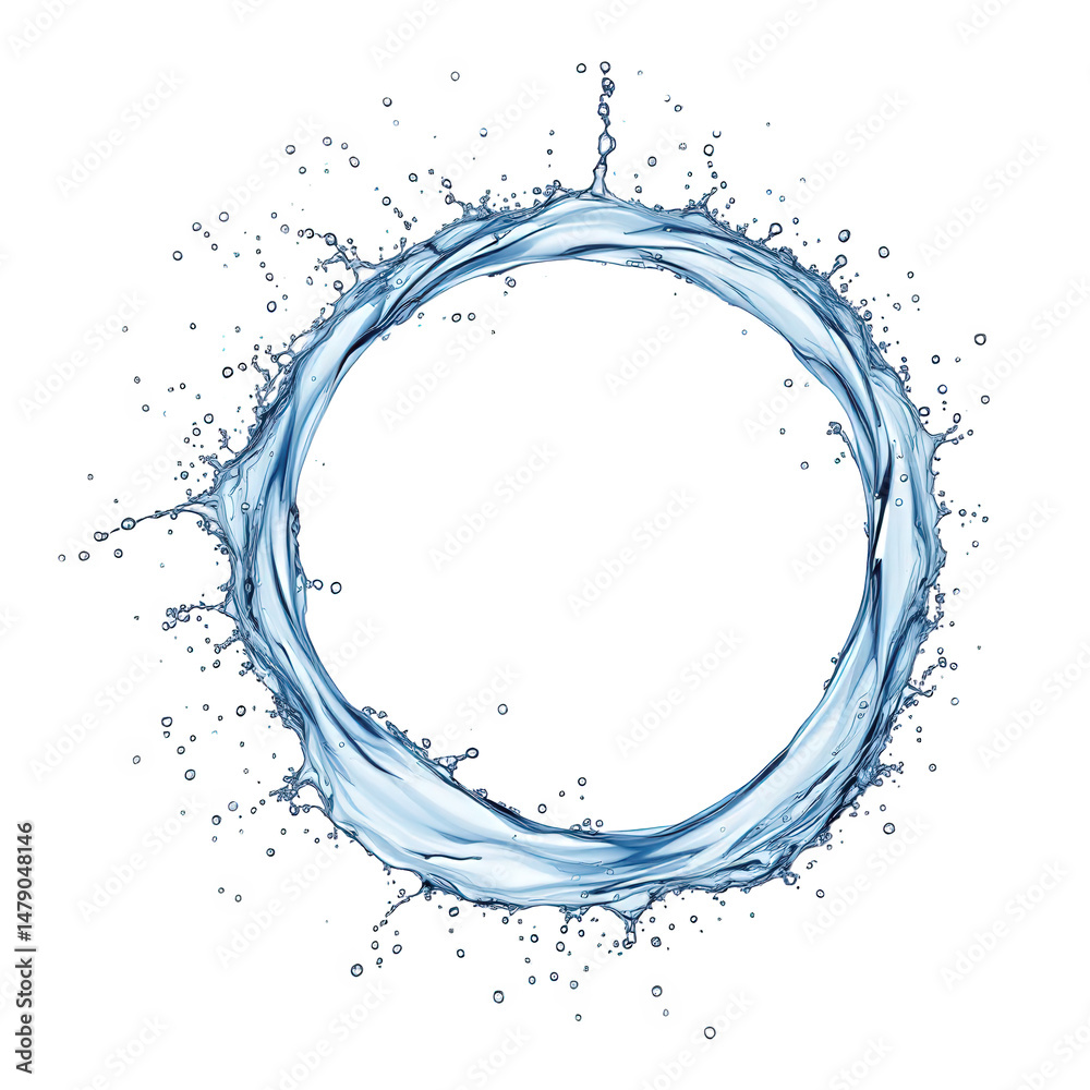 Fototapeta premium A dynamic circular splash formed by swirling water droplets.