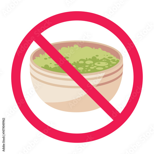 Forbidden sign with green rice icon, no green rice allowed sign, do not eat green rice symbol