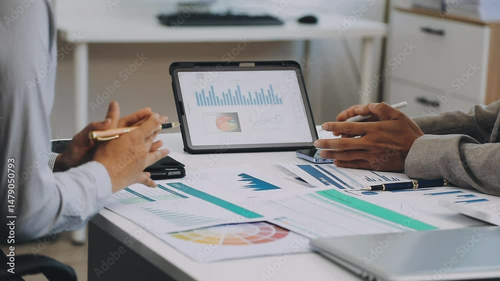 Auditor and accountant team working in office, analyze financial data and accounting record with calculator. Accounting company provide finance and taxation planning for profitable cash flow. Insight