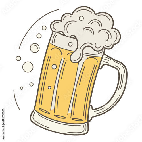 Retro Beer Mug with Foam – Vintage Drink Illustration. Cheers Toast, Clinking Glasses, Refreshing Lager with Foam. Bar, Pub, Oktoberfest, Celebration Icon