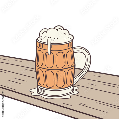 Vintage Frothy Beer Mug Illustration. Retro Bar Art. Cheers Toast, Clinking Glasses, Refreshing Lager with Foam. Bar, Pub, Oktoberfest, Celebration Icon