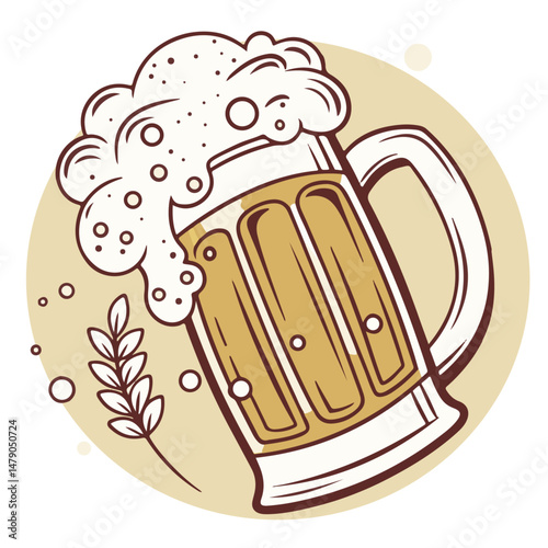 Engraved Frothy Beer Mug – Vintage Etching Style. Cheers Toast, Clinking Glasses, Refreshing Lager with Foam. Bar, Pub, Oktoberfest, Celebration Icon