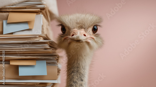 Ostrich Beside Documents: a...