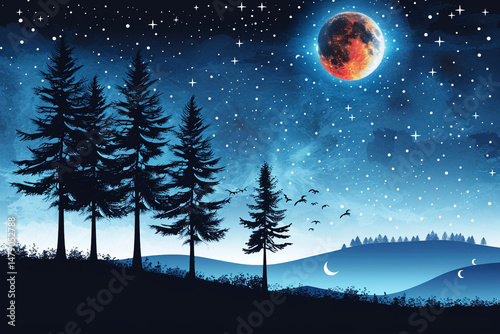 Dramatic and Ominous Total Lunar Eclipse at Night – Celestial Phenomenon