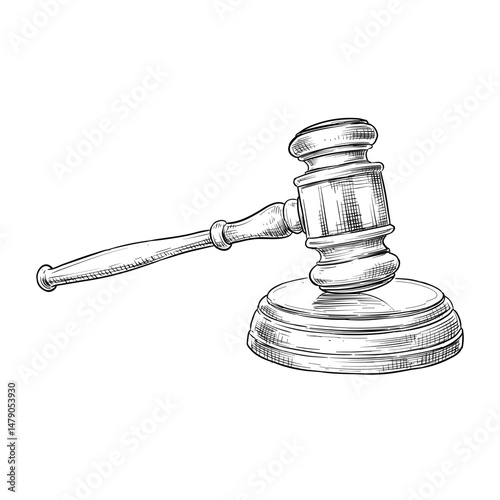 judge hammer vector line art hand drawn illustration