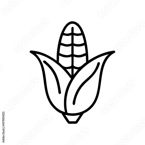 Corn icon, black outline, transparent background 