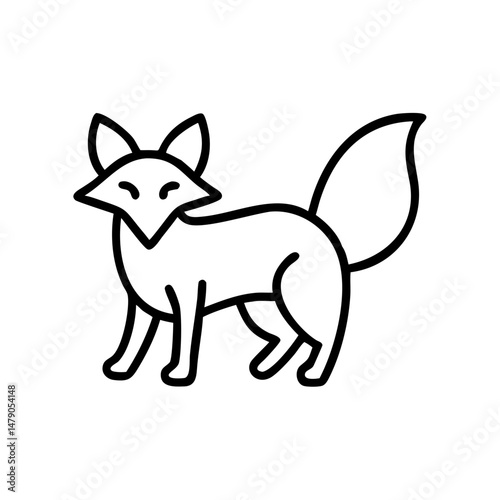 Fox icon in minimalistic style, black outline, transparent background