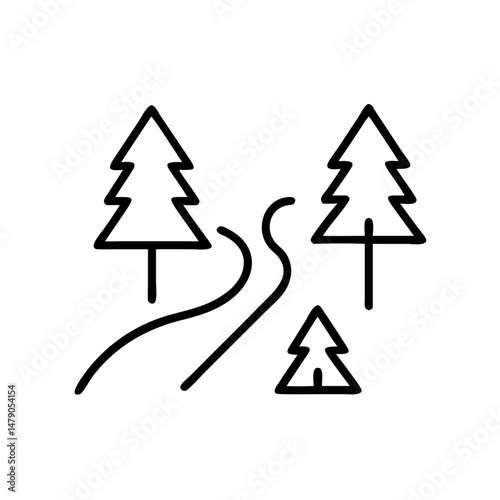 forest path icon in minimalist style, black outline, transparent background
