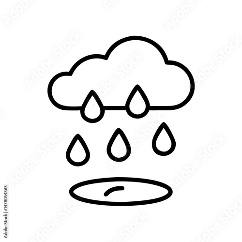 rain puddle representing precipitation, black outline, transparent background