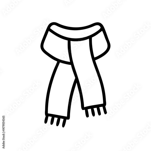 Warm scarf  icon in minimalist style representing warmth, black outline, transparent background