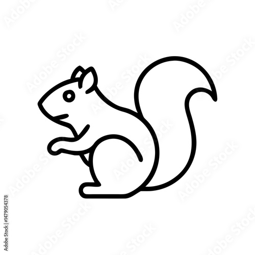 Squirrel icon in minimalist style, black outline, transparent background