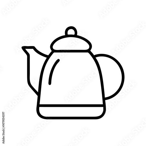 tea kettle icon in minimalist style, black outline, transparent background