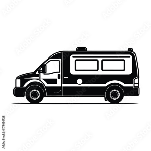 Ambulance Silhouette Clipart on White Background