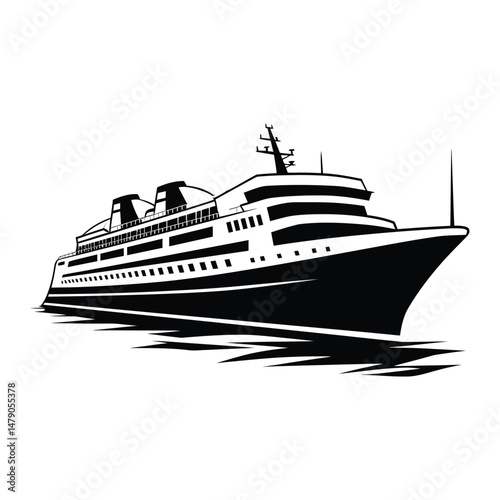 Cruise Ship Silhouette Clipart on White Background