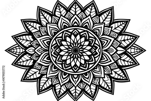 Abstract floral ornamental pattern with mandala flower and vintage arabesque elements