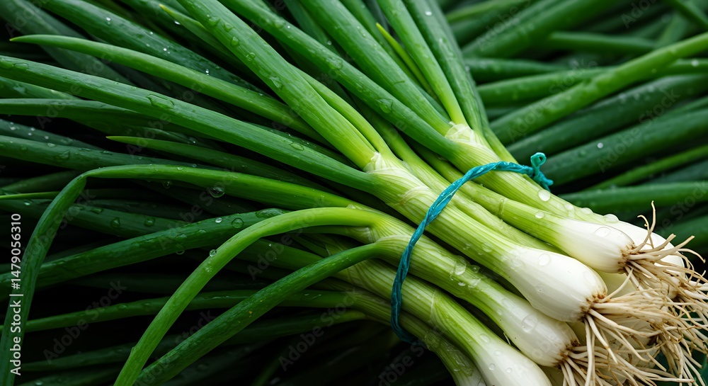 Obraz premium Emerald Abundance: A Harvest of Spring Onions