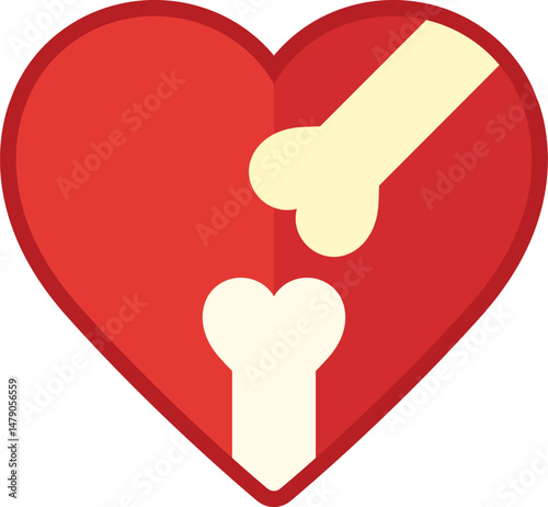 Bone icon. Red heart with bones