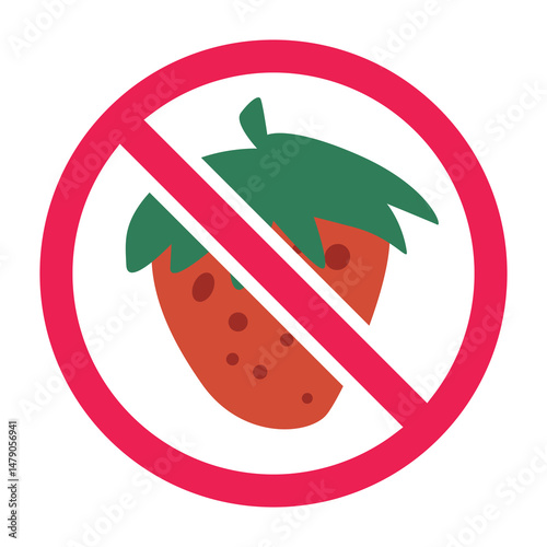 Forbidden sign with strawberry fruit icon, no strawberry allowed sign.eps
