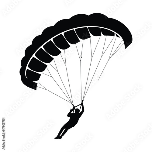 Paraglider Silhouette Clipart on White Background