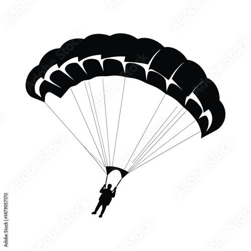 Paraglider Silhouette Clipart on White Background