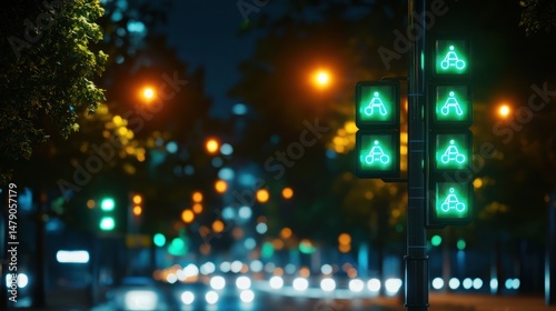 Wallpaper Mural Night city, glowing bike traffic light Torontodigital.ca