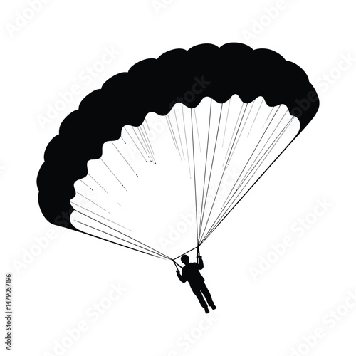 Paraglider Silhouette Clipart on White Background