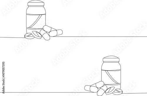 Minimal Line Art of Medicine Bottle with Pills  Modern Healthcare & Supplement Illustration for Clean Design Projects